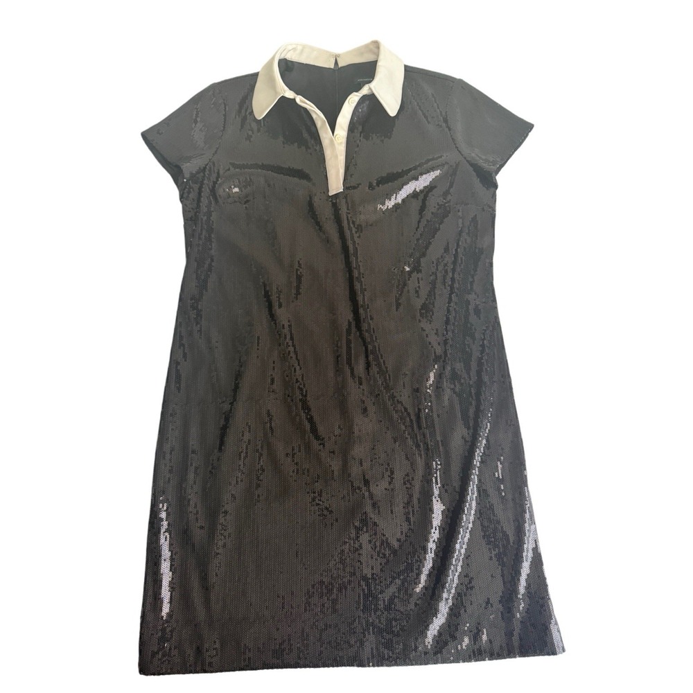 Black Sequin Peter Pan Collar Shift Dress Wednesday Addams Goth Twee Academia12 - Picture 3 of 7